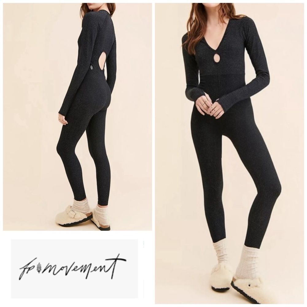 Free People Flash Forward One-Piece  Black Sparkle M/L NWT BODYSUIT catsuit
